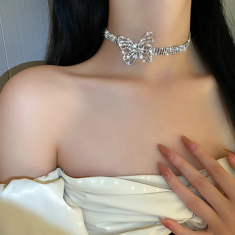 Butterfly Crystal Choker Shine Rhinestone Necklace