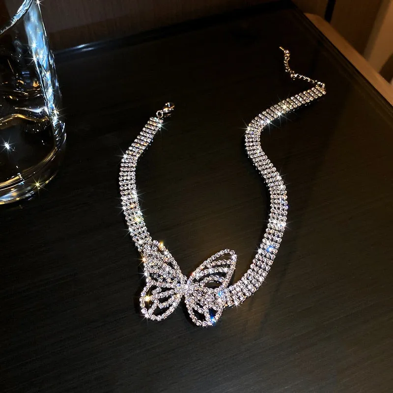 Butterfly Crystal Choker Shine Rhinestone Necklace