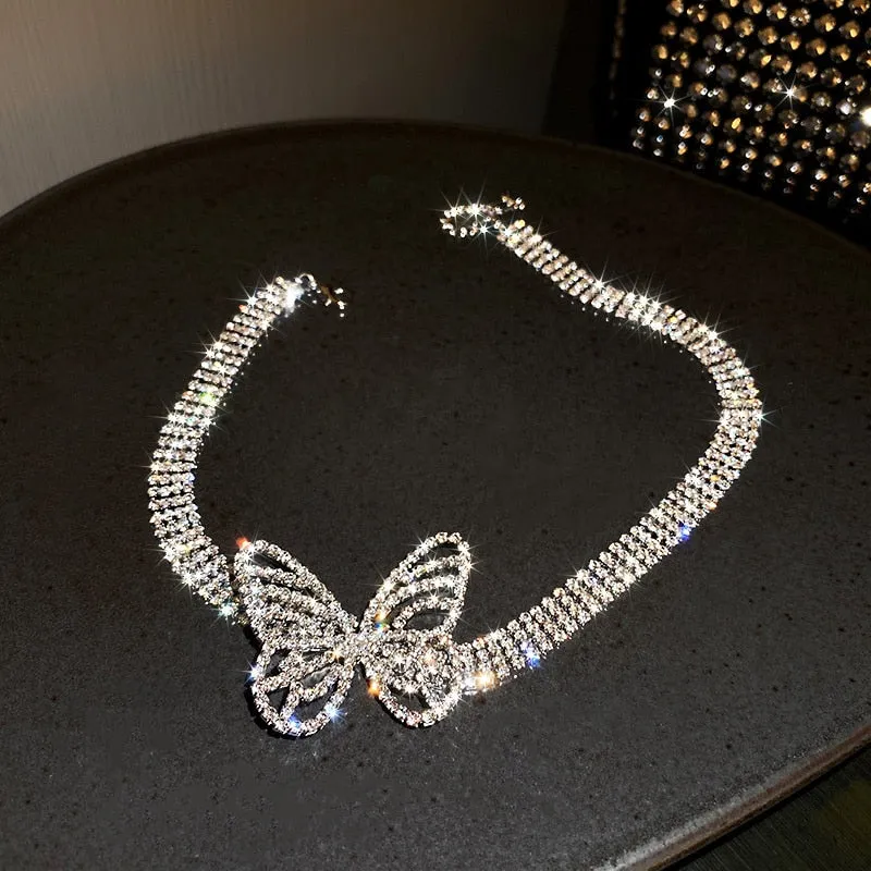 Butterfly Crystal Choker Shine Rhinestone Necklace