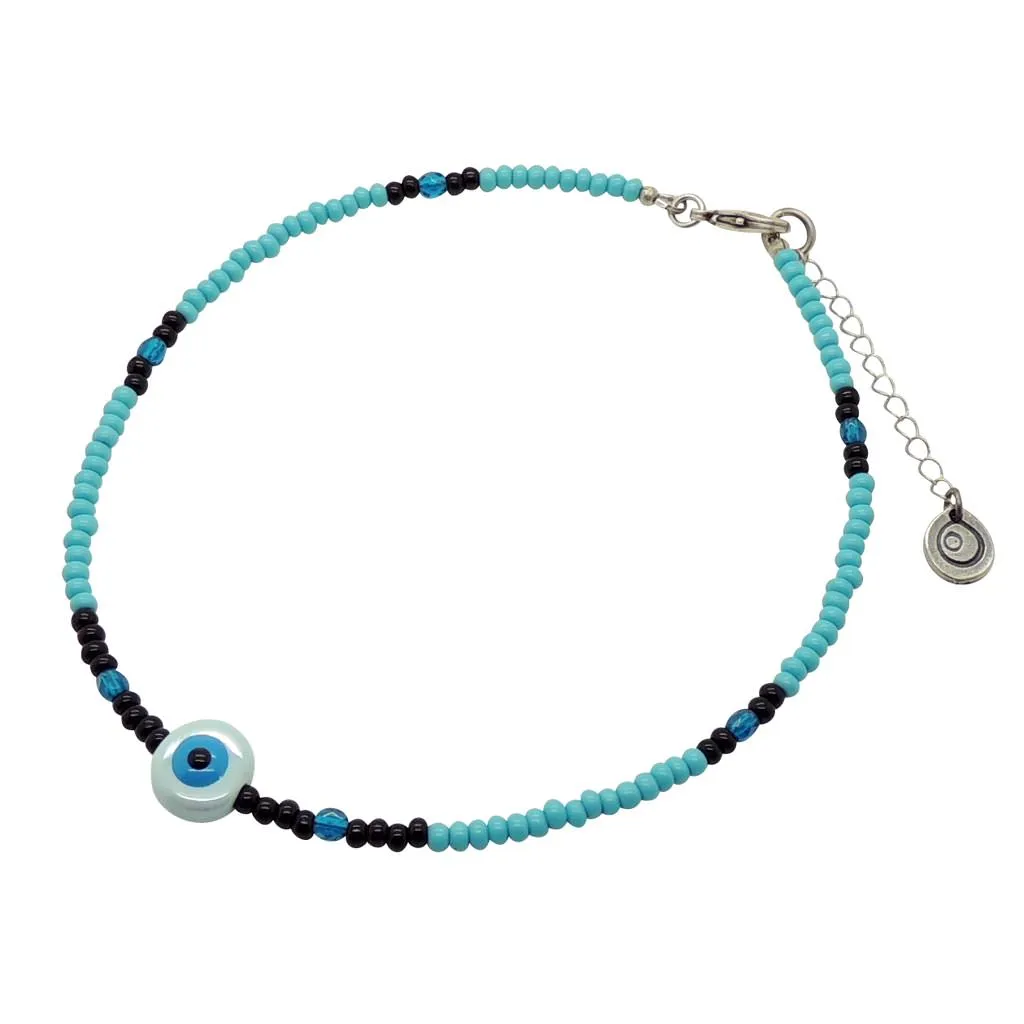 Ceramic Evil Eye Disc Charm Glass Bead Mix Choker