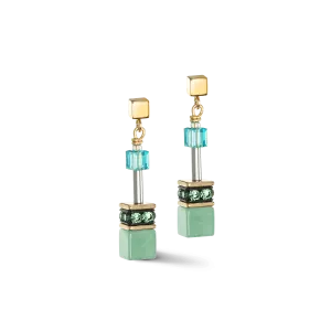 Coeur De Lion GeoCUBE® Iconic Gold Green-Turquoise Earrings