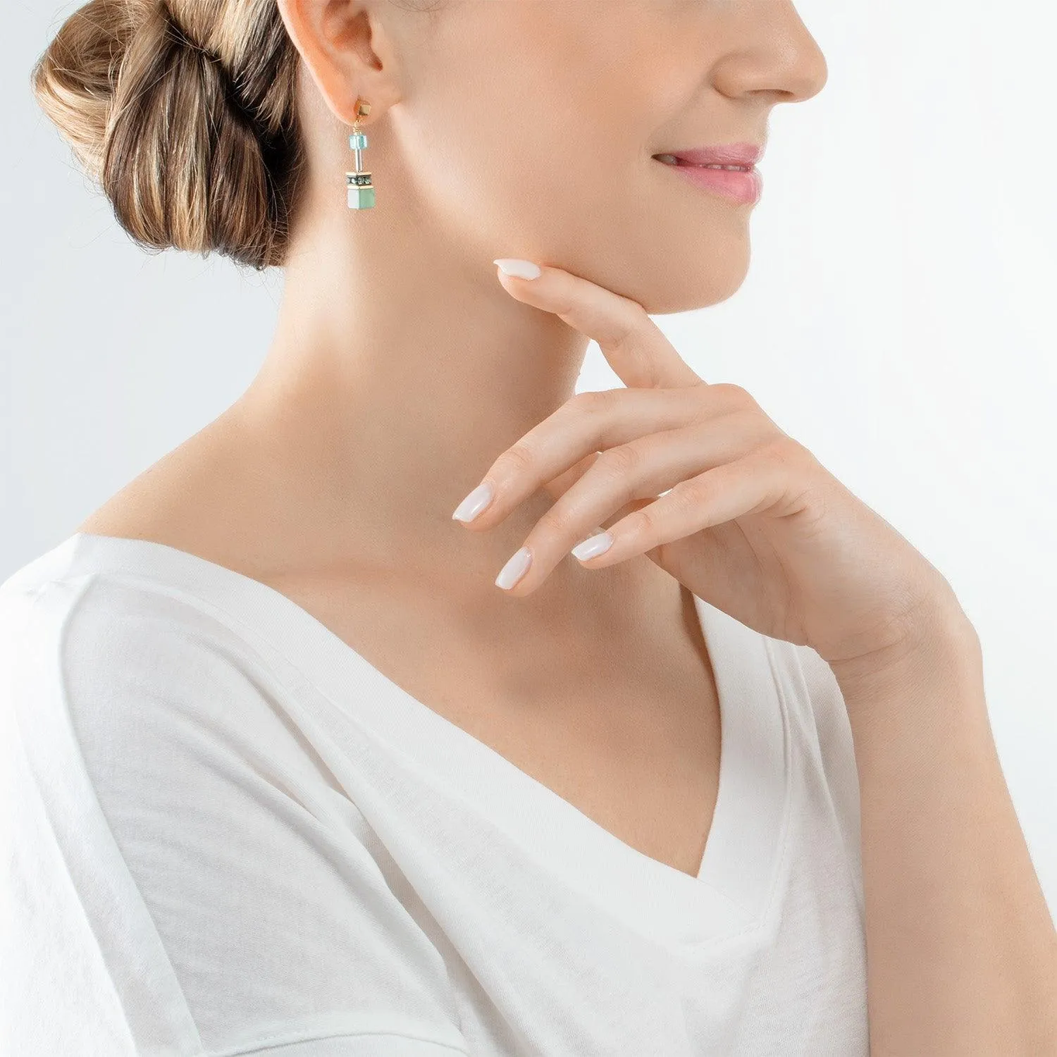 Coeur De Lion GeoCUBE® Iconic Gold Green-Turquoise Earrings