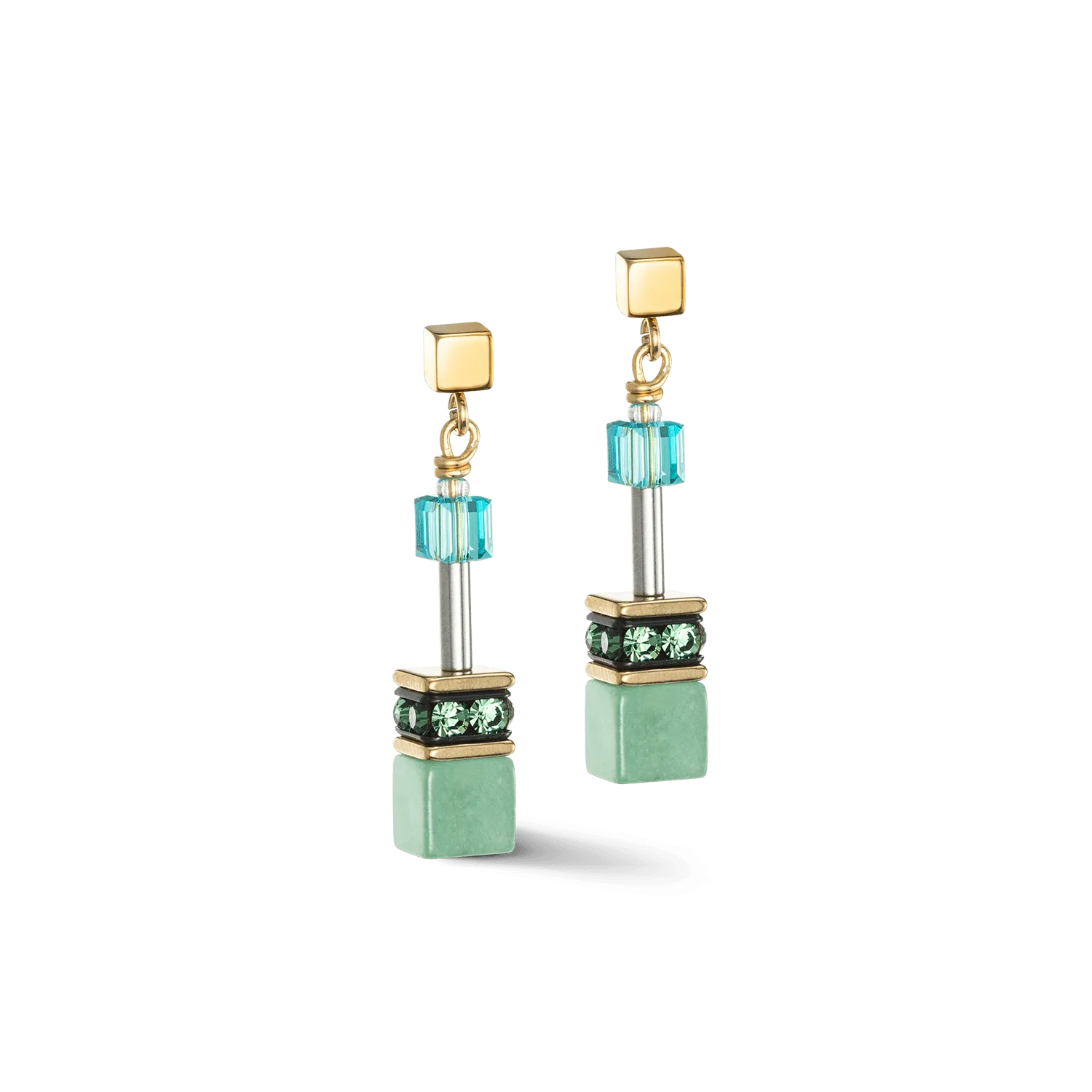 Coeur De Lion GeoCUBE® Iconic Gold Green-Turquoise Earrings