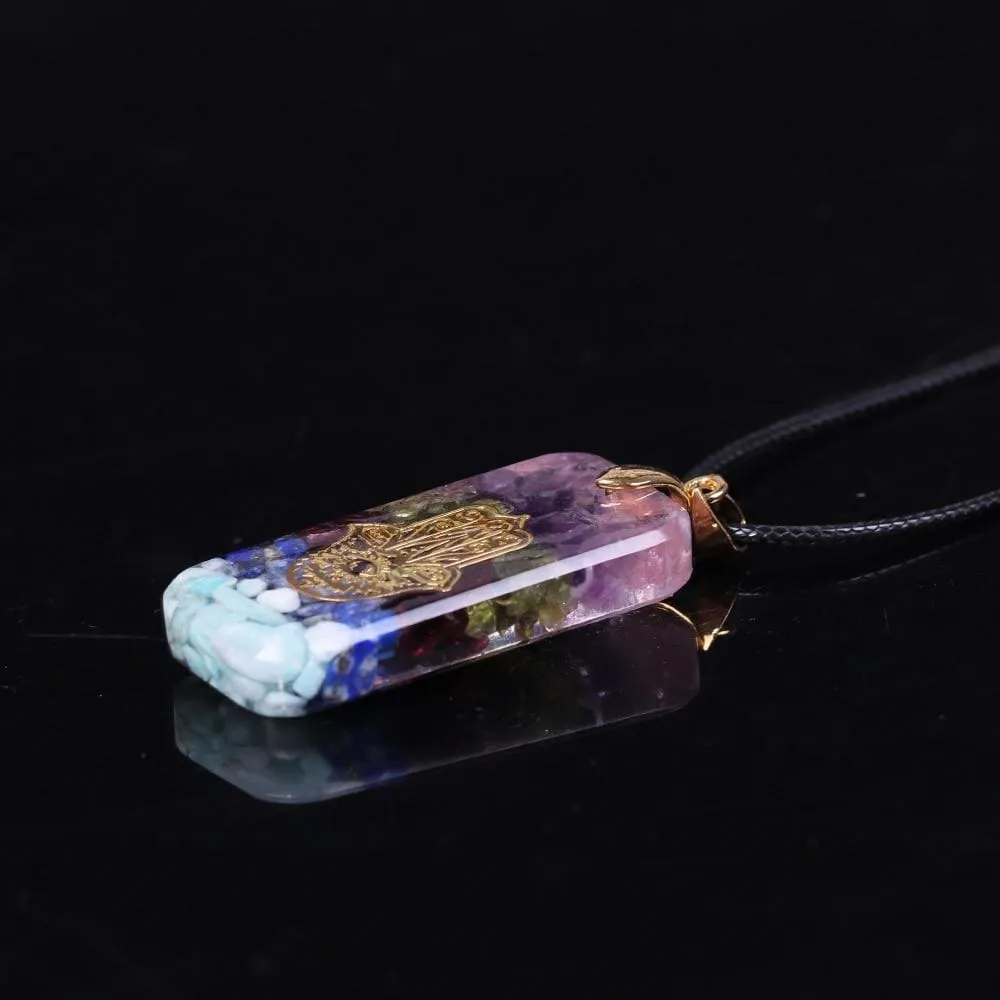 Crystal Resin Orgonite Pendant Hamsa Hand Necklace Fatima Smart Jewelry Resin