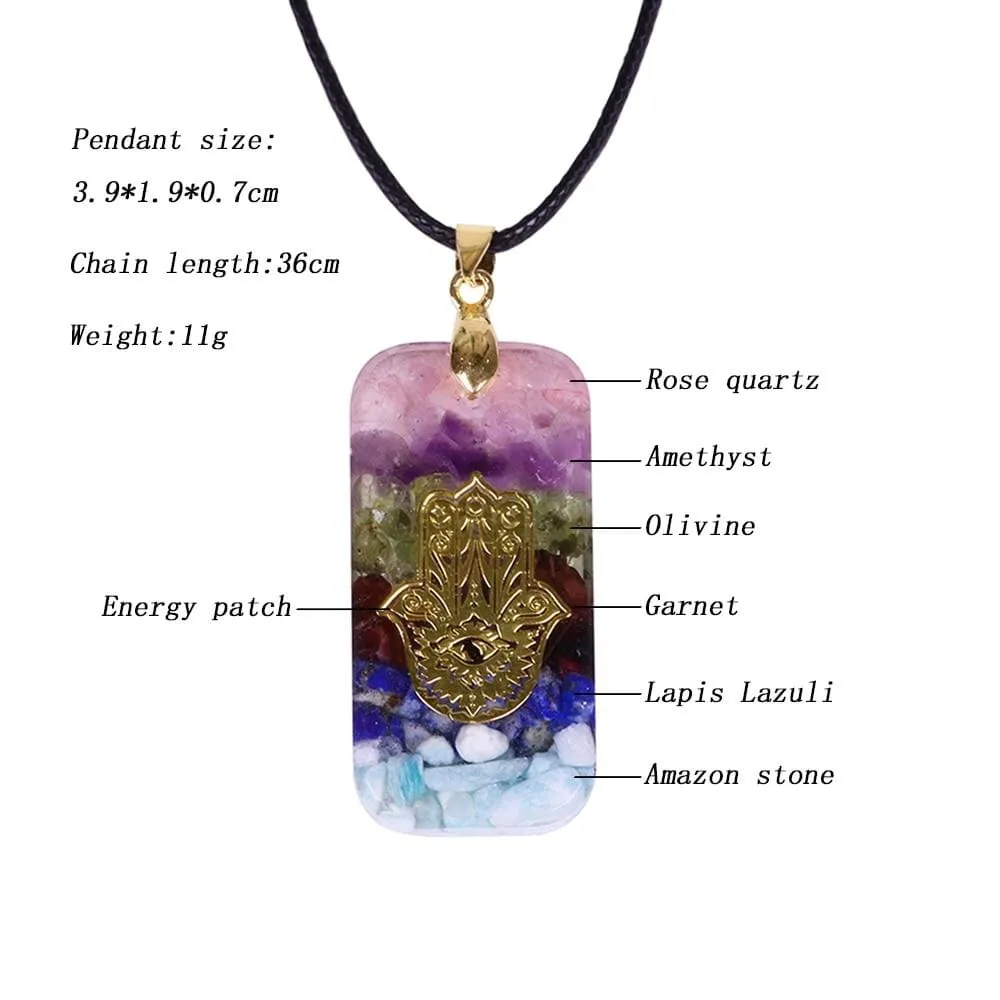 Crystal Resin Orgonite Pendant Hamsa Hand Necklace Fatima Smart Jewelry Resin