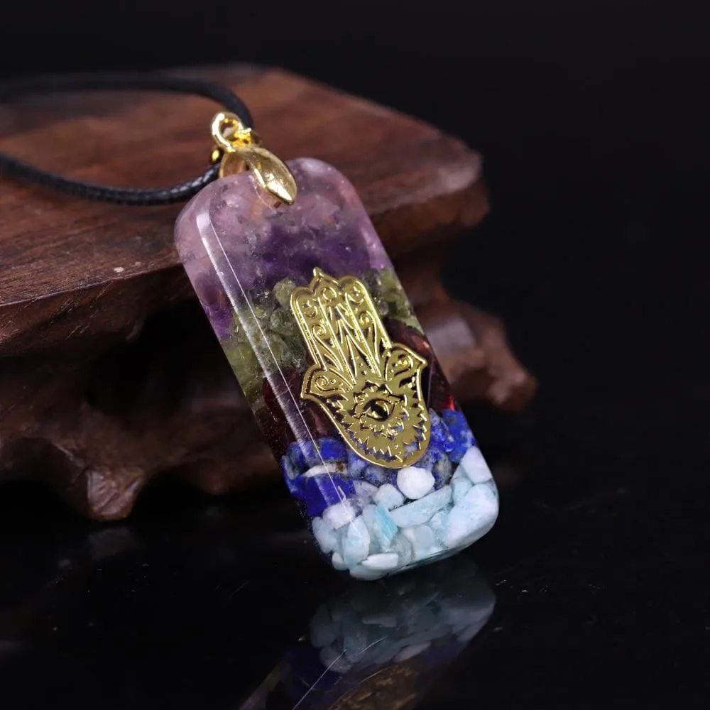 Crystal Resin Orgonite Pendant Hamsa Hand Necklace Fatima Smart Jewelry Resin