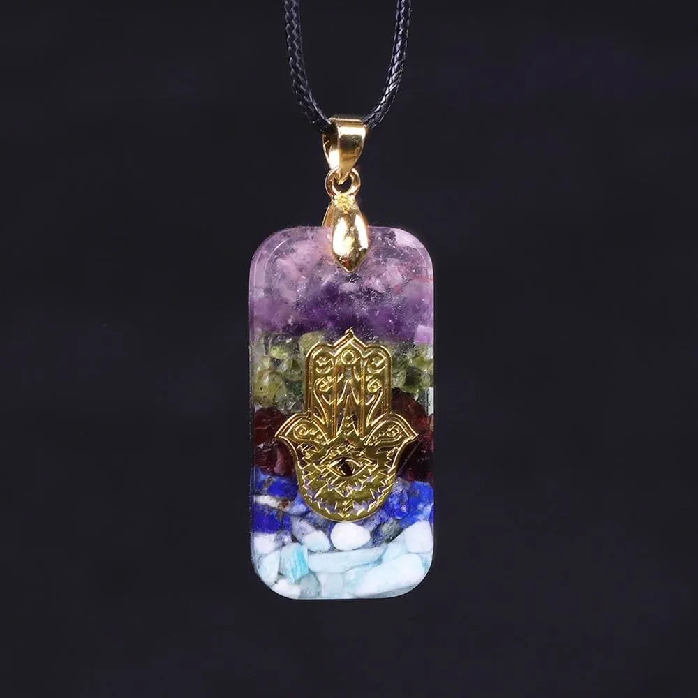 Crystal Resin Orgonite Pendant Hamsa Hand Necklace Fatima Smart Jewelry Resin
