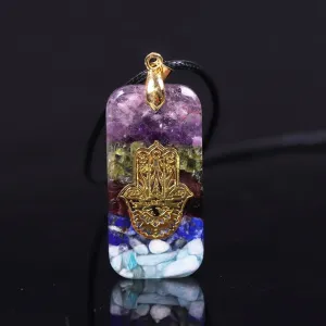 Crystal Resin Orgonite Pendant Hamsa Hand Necklace Fatima Smart Jewelry Resin