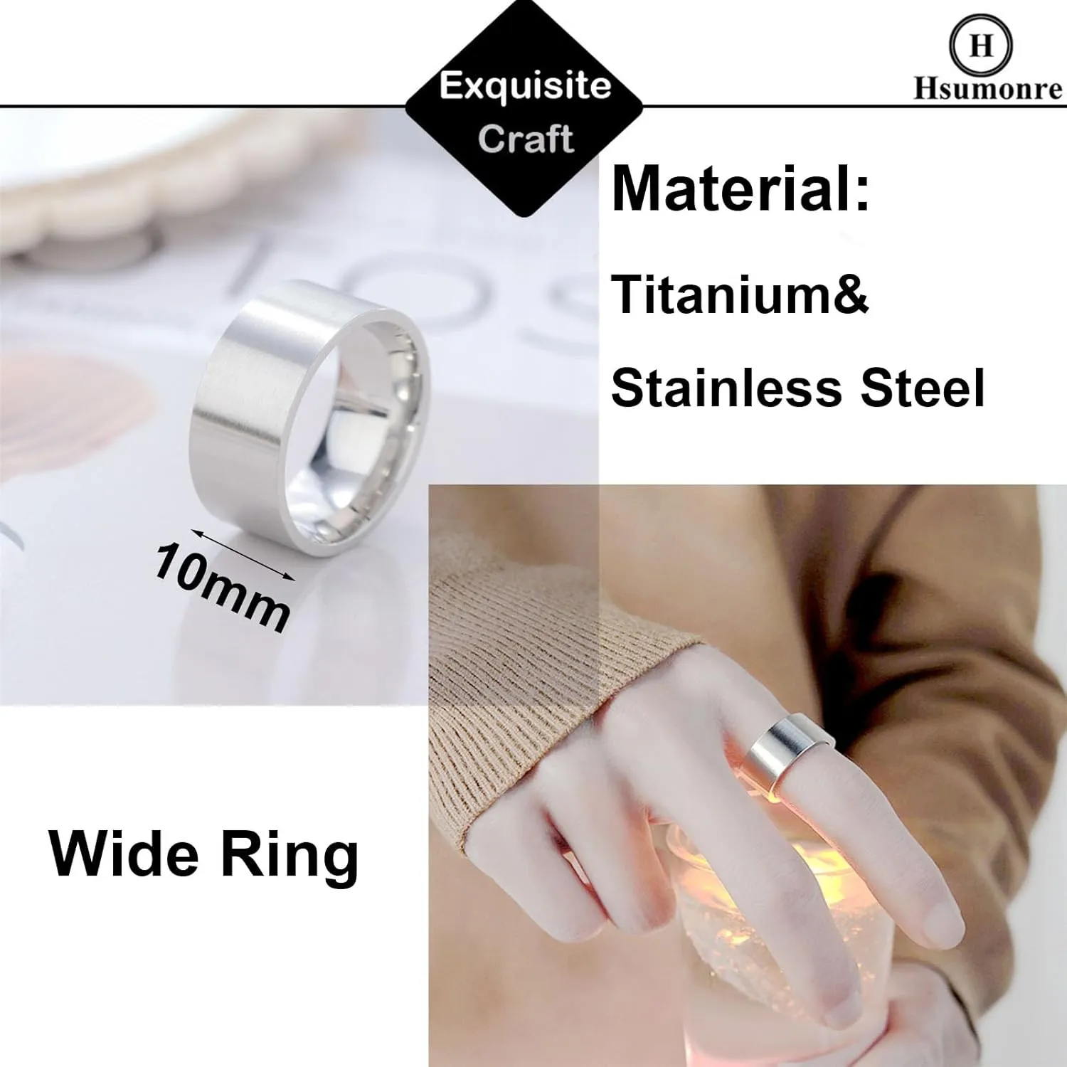 Customize Photo Ring for Couple Sisters Best Friends Engraved Patterns Inside Custom Text BFF Bands Titanium Stainless Steel Birthday Graduation Wide 10mm Silver Color