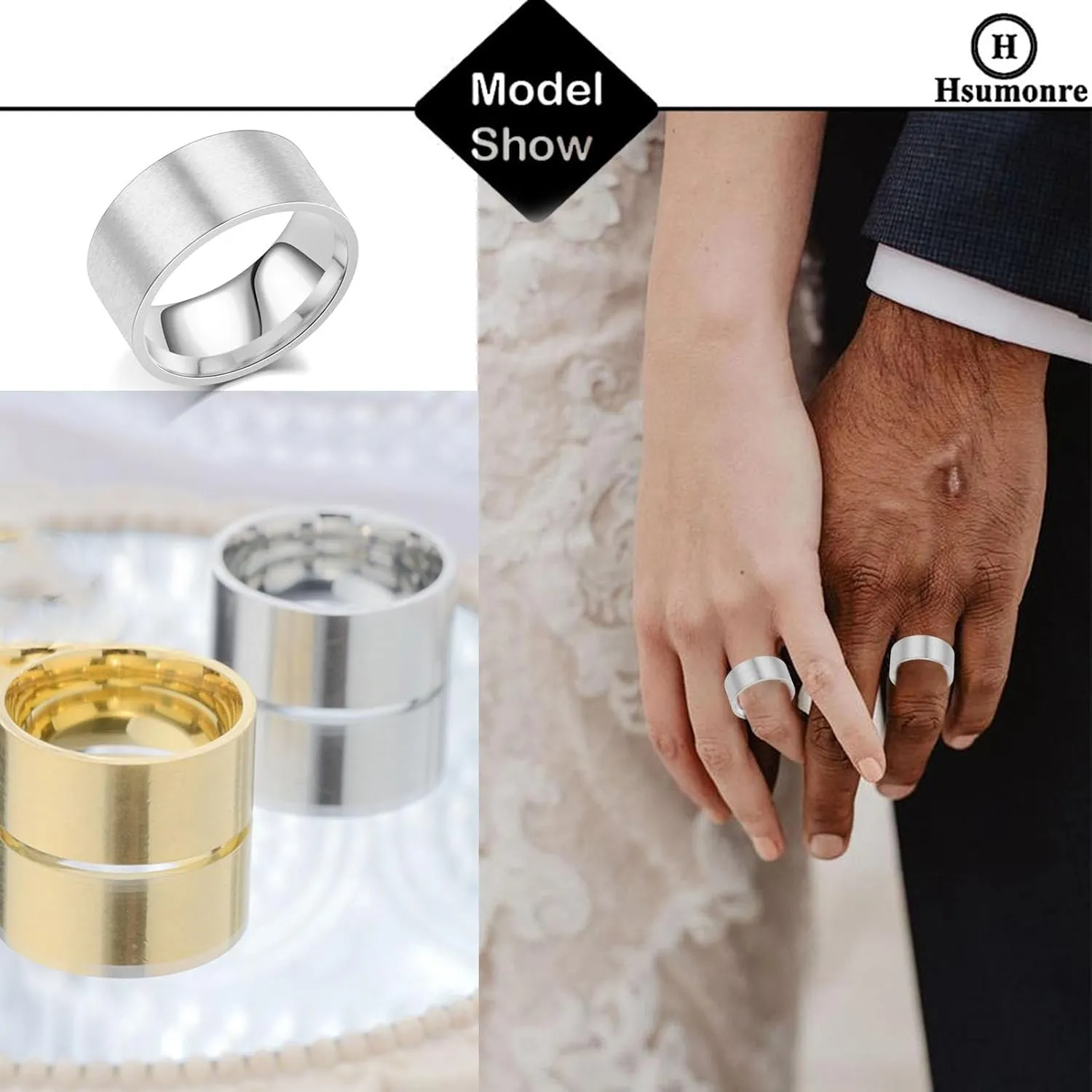Customize Photo Ring for Couple Sisters Best Friends Engraved Patterns Inside Custom Text BFF Bands Titanium Stainless Steel Birthday Graduation Wide 10mm Silver Color