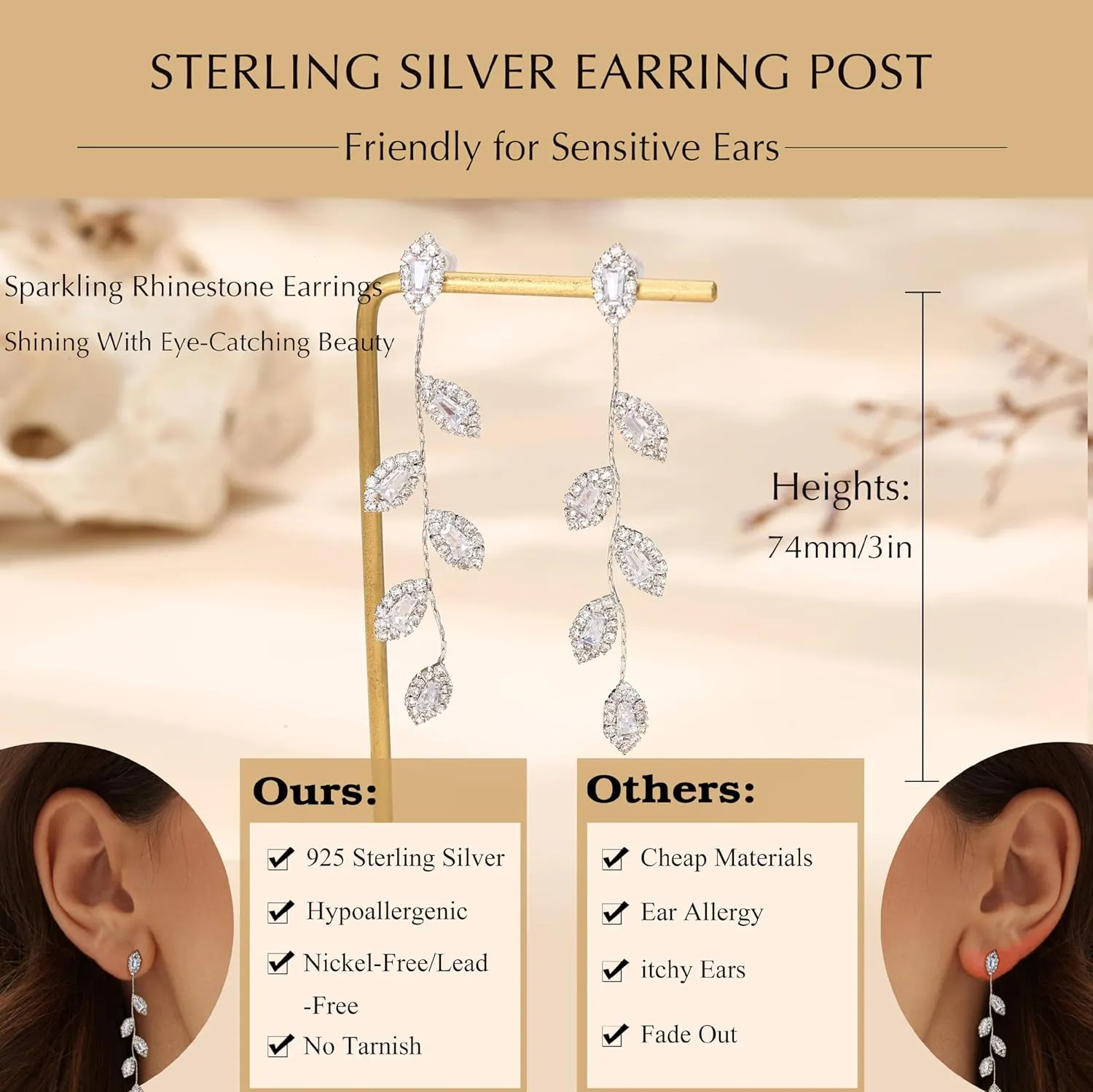 FIBO STEEL Silver Dangle Earrings for Women - Rhinestone Earrings Dangling - Bridal Earrings for Wedding Crystal Bow Tassel Long Chandelier Prom Earrings Party Jewelry