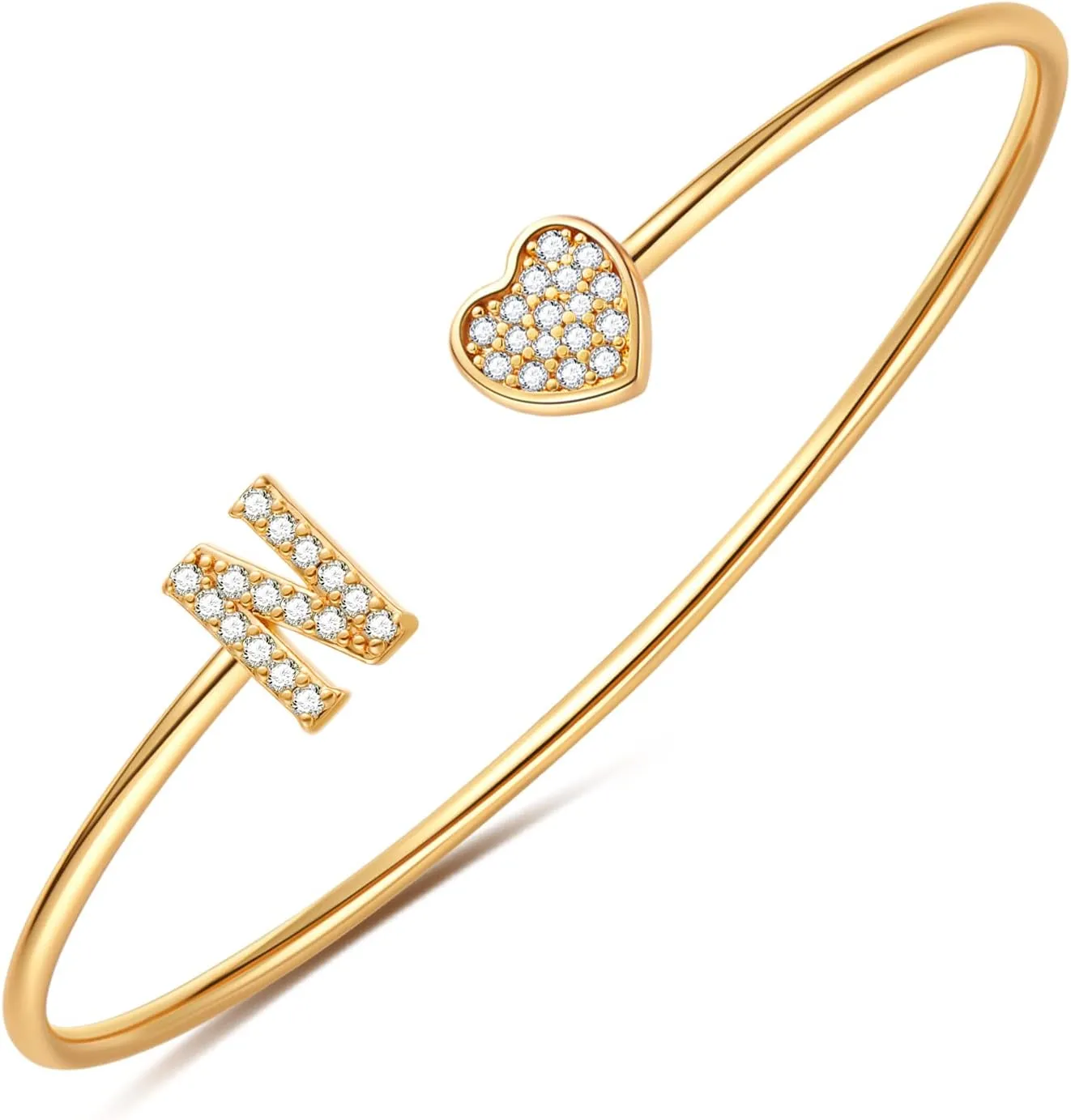 Gold Initial Bracelets for Women Girls, 14K Gold Plated Gold Bangle Bracelets for Women Girls Dainty Gold Initial Bracelets Heart Bracelets for Women Girls Bridesmaids Bracelets Gifts