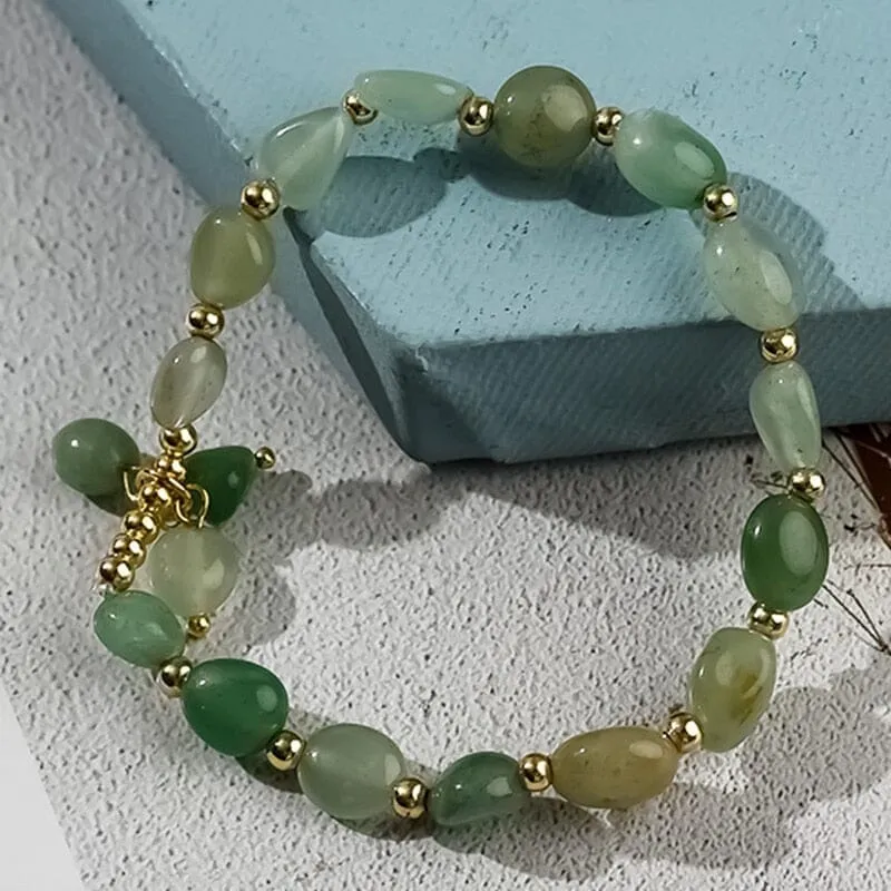 Green Aventurine Stone Oval Beads Charm Stretchy Bracelet