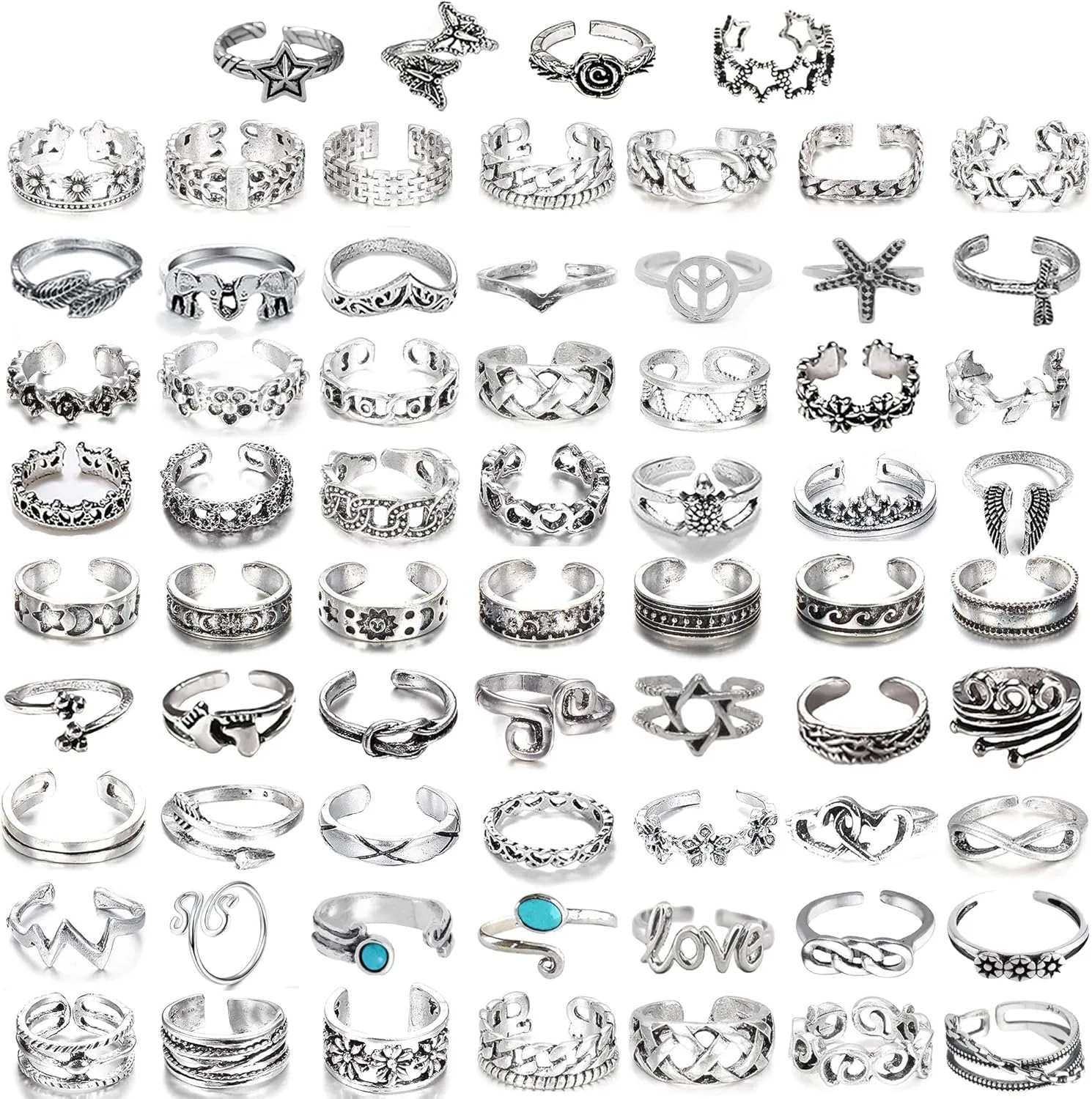 MJust Open Toe Rings Set and Rings for Women & Men