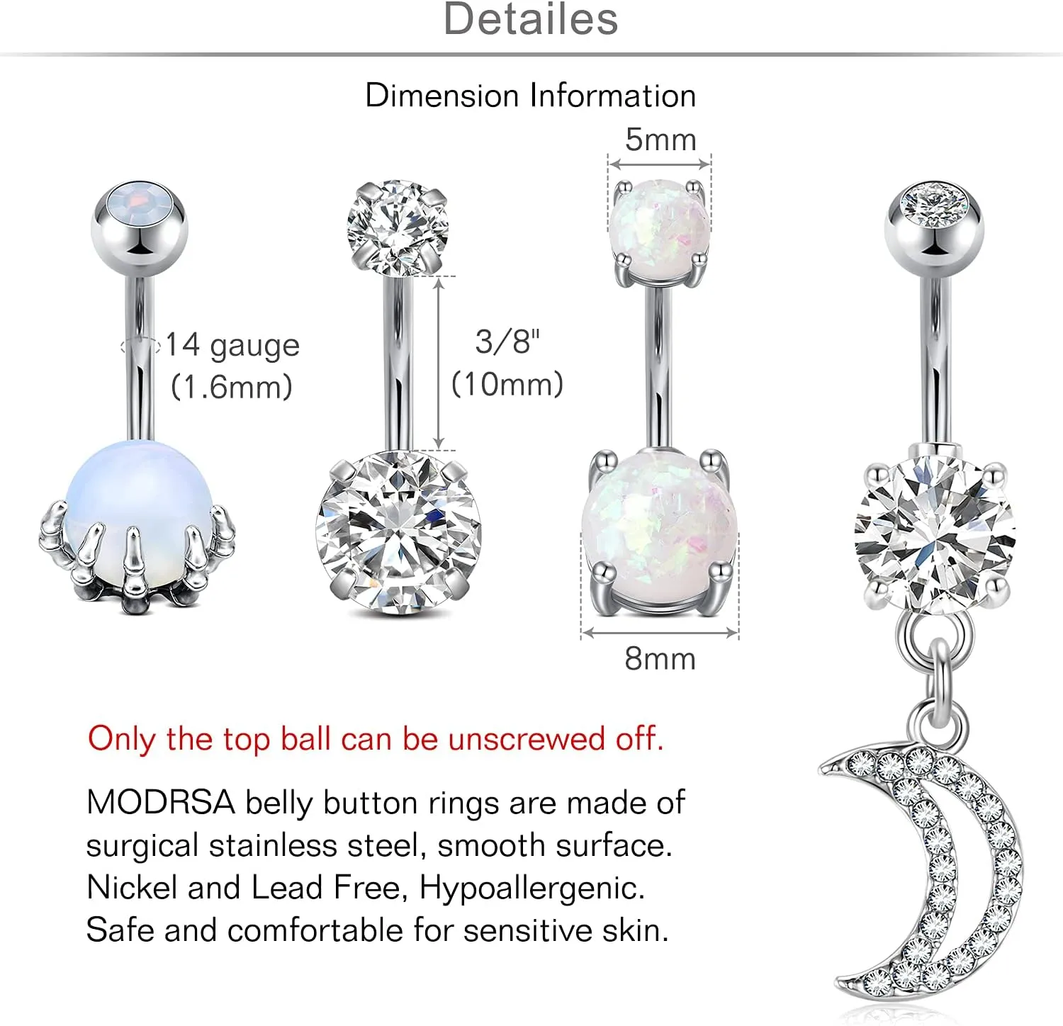 MODRSA Belly Button Ring Belly Rings Surgical Steel Belly Button Ring Hypoallergenic Clicker Belly Button Ring Navel Rings for Women