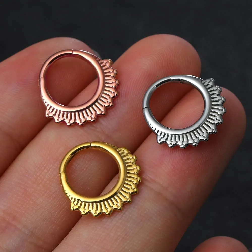 MOQIKAKA16G 8mm Floral Nose Rings Hoops, Surgical Steel Septum Rings Hoops, Hinged Segment Nose Lips Helix Cartilage Clicker Hoop Earrings for Rook Daith Tragus Piercing Rings for Women Men