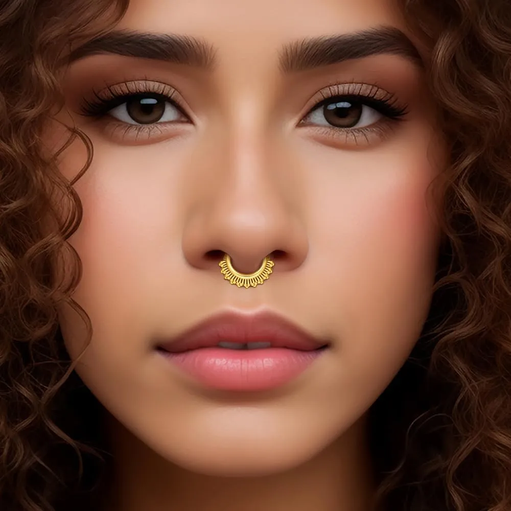 MOQIKAKA16G 8mm Floral Nose Rings Hoops, Surgical Steel Septum Rings Hoops, Hinged Segment Nose Lips Helix Cartilage Clicker Hoop Earrings for Rook Daith Tragus Piercing Rings for Women Men