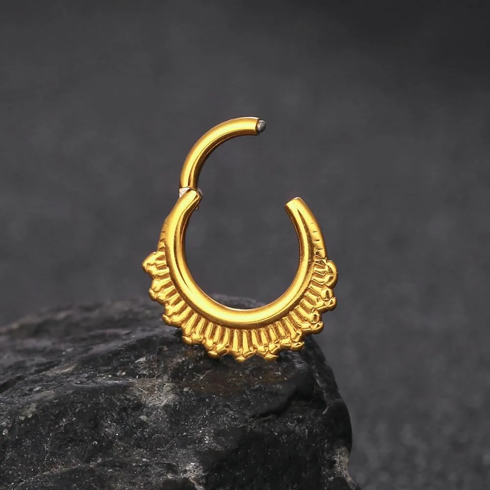 MOQIKAKA16G 8mm Floral Nose Rings Hoops, Surgical Steel Septum Rings Hoops, Hinged Segment Nose Lips Helix Cartilage Clicker Hoop Earrings for Rook Daith Tragus Piercing Rings for Women Men