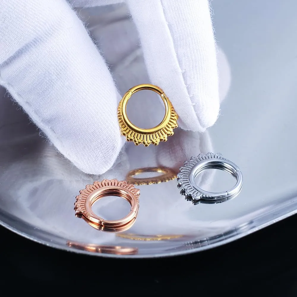 MOQIKAKA16G 8mm Floral Nose Rings Hoops, Surgical Steel Septum Rings Hoops, Hinged Segment Nose Lips Helix Cartilage Clicker Hoop Earrings for Rook Daith Tragus Piercing Rings for Women Men