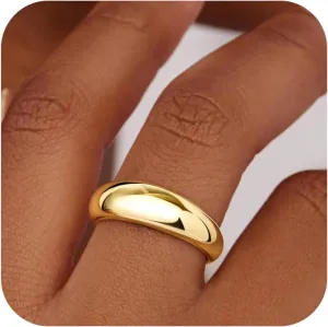 Non Tarnish Gold Chunky Rings for Women, 14K Gold Plated Statement Dome Rings, Stackable Mens Wedding Band Jewelry Size 5-15