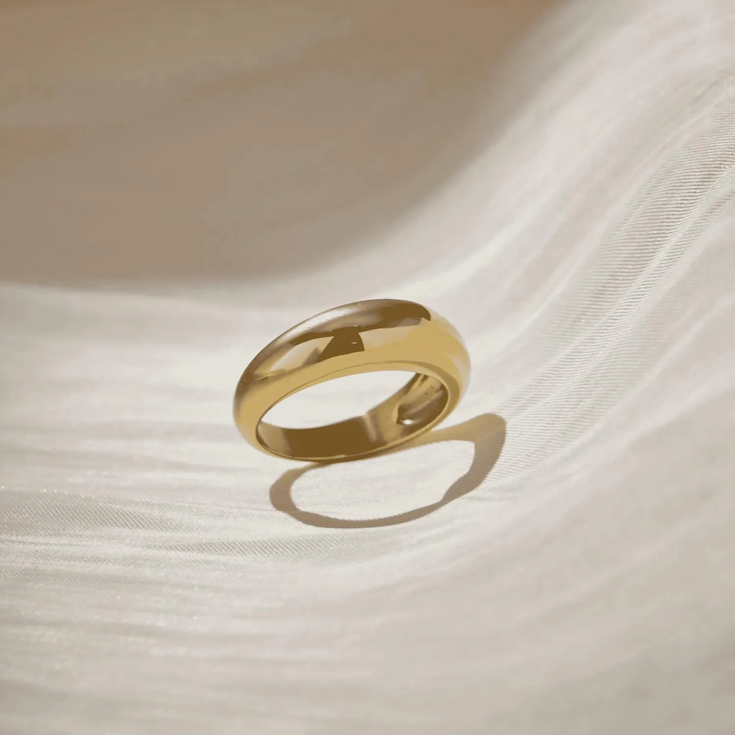 Non Tarnish Gold Chunky Rings for Women, 14K Gold Plated Statement Dome Rings, Stackable Mens Wedding Band Jewelry Size 5-15