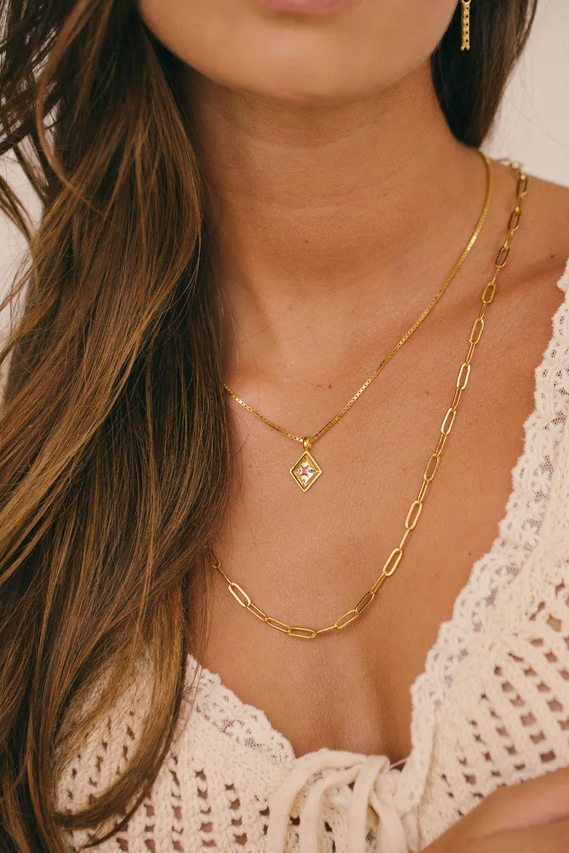 Radiant Stone Necklace Gold Plated