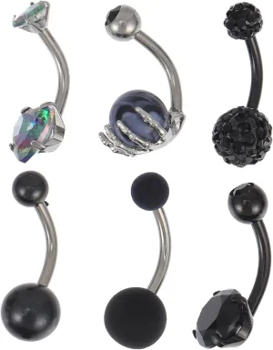 VALICLUD Unique 6 Pc Stainless Steel Navel Rings Long Belly Button Ring for Women Comfortable Navel Jewelry Heart Shape Set
