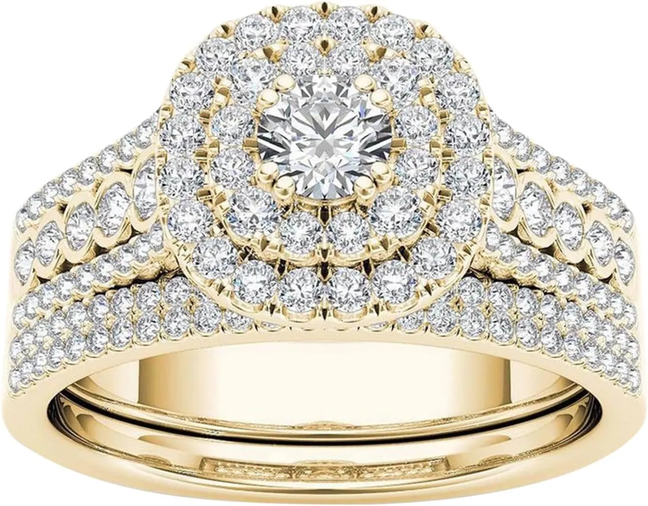 Wedding Rings Set for Women,925 Sterling Silver Bridal Rings Sets for Couple Gold plated Cubic Zirconia Halo Engagement Ring