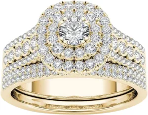 Wedding Rings Set for Women,925 Sterling Silver Bridal Rings Sets for Couple Gold plated Cubic Zirconia Halo Engagement Ring
