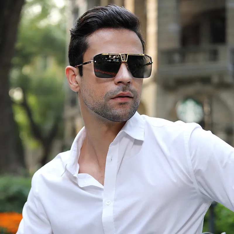 West Louis Square Rimless Brand Design Big Frame Flat Top Sunglasses