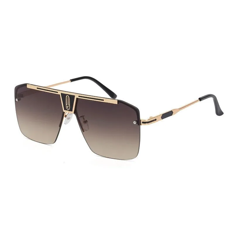 West Louis Square Rimless Brand Design Big Frame Flat Top Sunglasses
