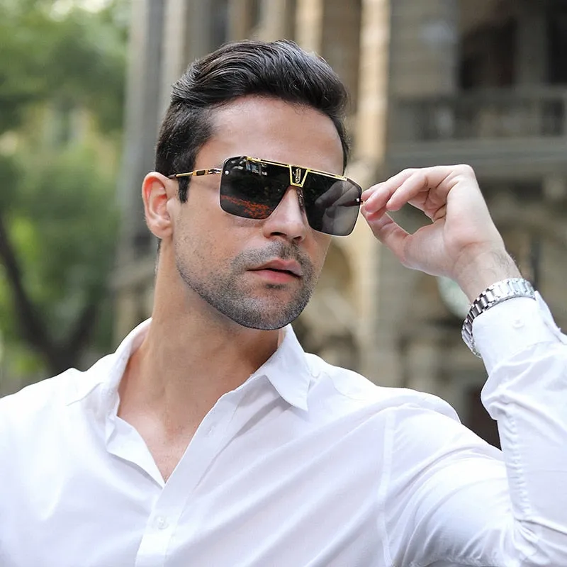 West Louis Square Rimless Brand Design Big Frame Flat Top Sunglasses
