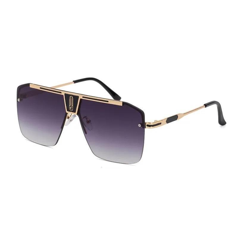 West Louis Square Rimless Brand Design Big Frame Flat Top Sunglasses