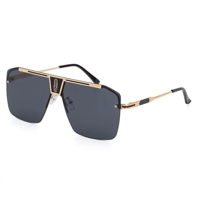 West Louis Square Rimless Brand Design Big Frame Flat Top Sunglasses