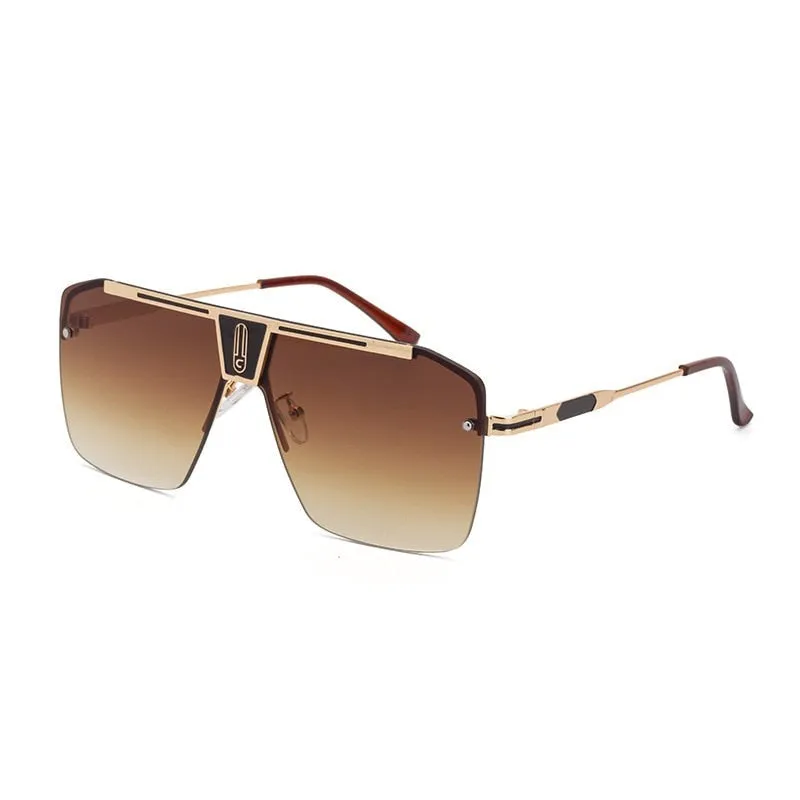 West Louis Square Rimless Brand Design Big Frame Flat Top Sunglasses